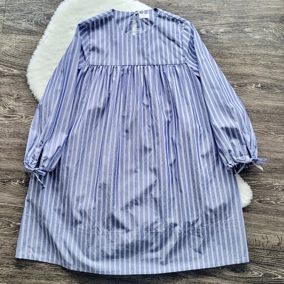 Aritzia 💙 Le Fou Lessines Poplin Smock Dress in Blue Stripe By Wilfred - Picture 8 of 14